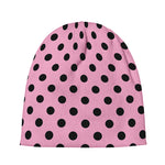 Pink And Black Polka Dot Pattern Print Beanie