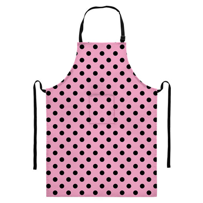 Pink And Black Polka Dot Pattern Print Bib Apron With Pocket