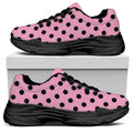 Pink And Black Polka Dot Pattern Print Black Chunky Shoes