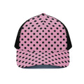 Pink And Black Polka Dot Pattern Print Black Mesh Trucker Hat