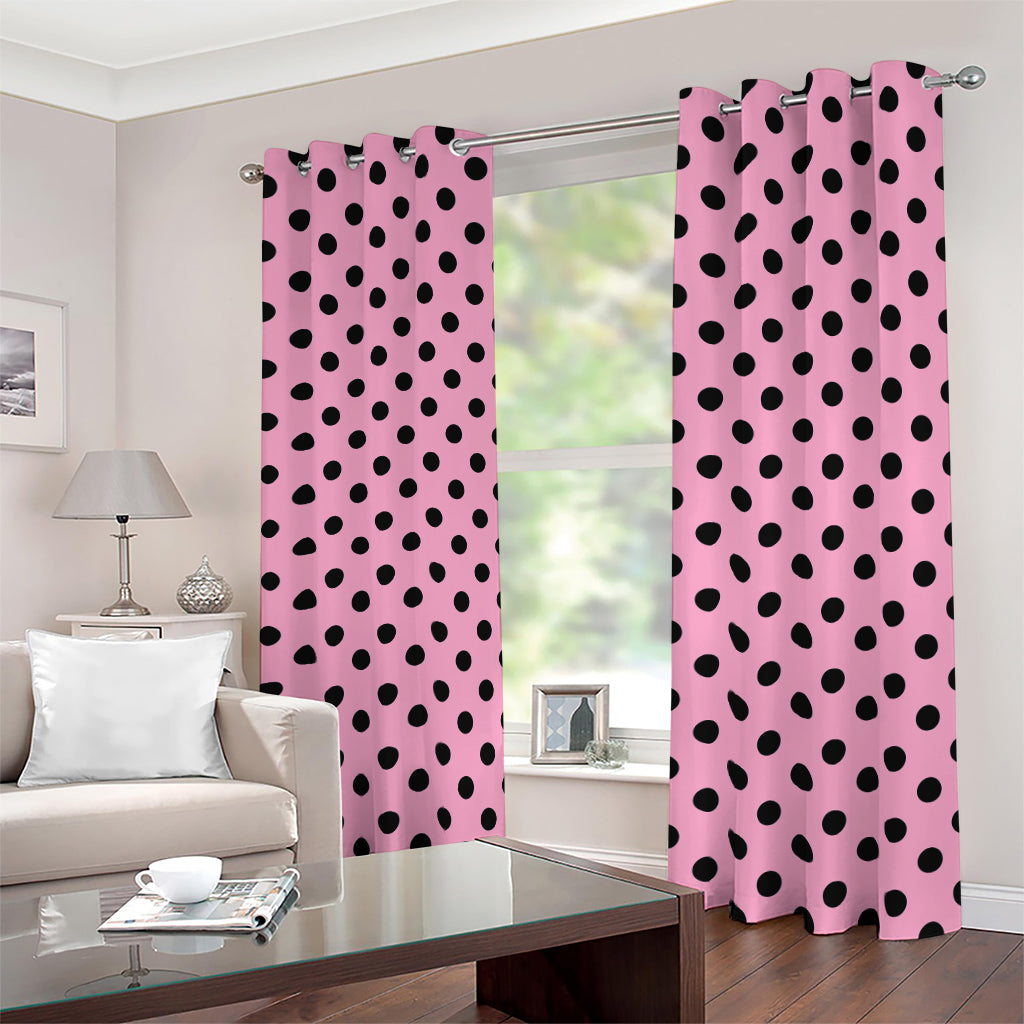 Pink And Black Polka Dot Pattern Print Blackout Grommet Curtains