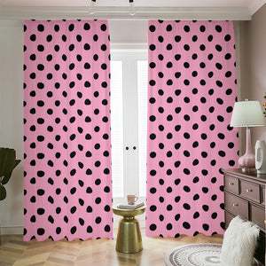 Pink And Black Polka Dot Pattern Print Blackout Pencil Pleat Curtains