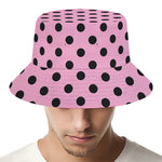Pink And Black Polka Dot Pattern Print Bucket Hat