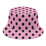 Pink And Black Polka Dot Pattern Print Bucket Hat