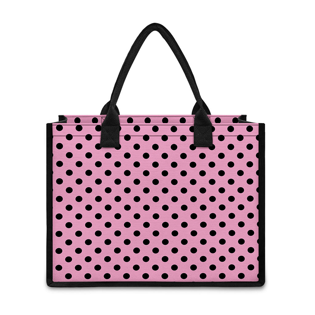 Pink And Black Polka Dot Pattern Print Canvas Tote Bag