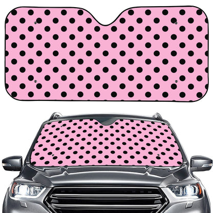 Pink And Black Polka Dot Pattern Print Car Windshield Sun Shade