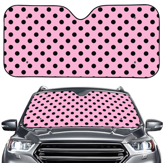 Pink And Black Polka Dot Pattern Print Car Windshield Sun Shade