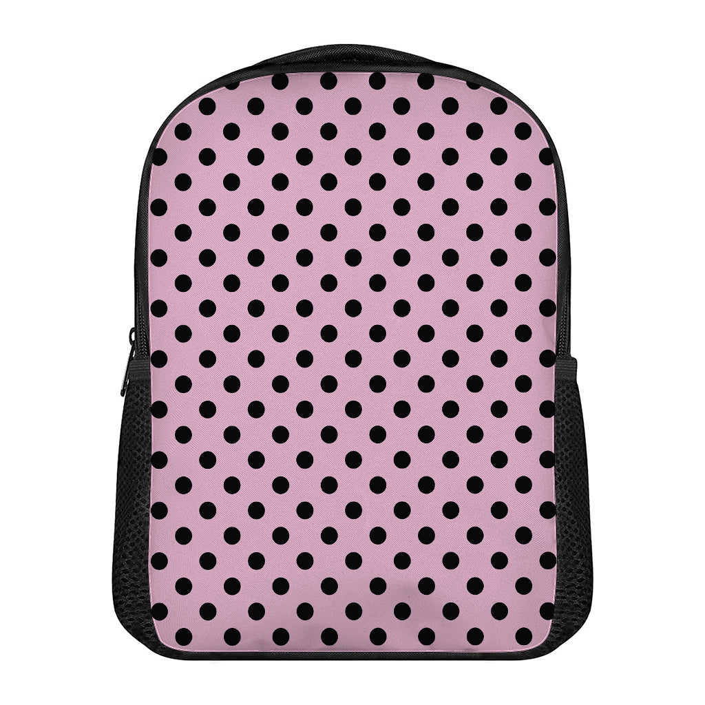 Pink And Black Polka Dot Pattern Print Casual Backpack