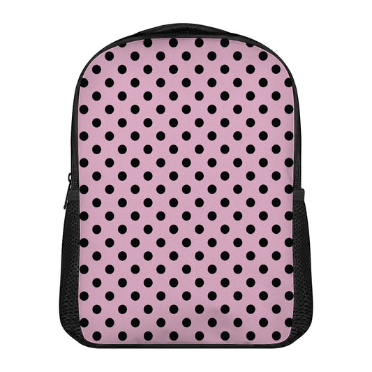 Pink And Black Polka Dot Pattern Print Casual Backpack