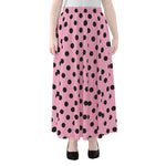 Pink And Black Polka Dot Pattern Print Chiffon Maxi Skirt