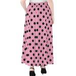 Pink And Black Polka Dot Pattern Print Chiffon Maxi Skirt