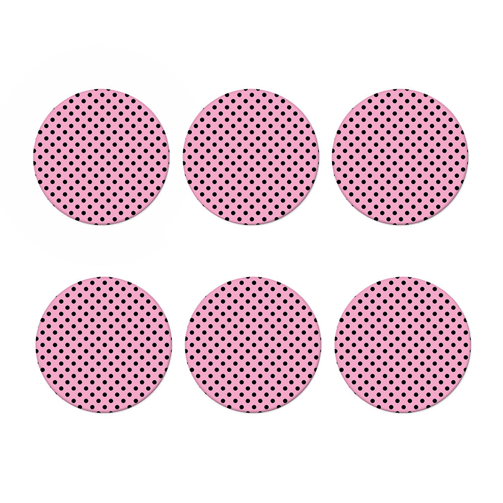 Pink And Black Polka Dot Pattern Print Coaster Set