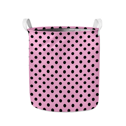 Pink And Black Polka Dot Pattern Print Collapsible Laundry Basket