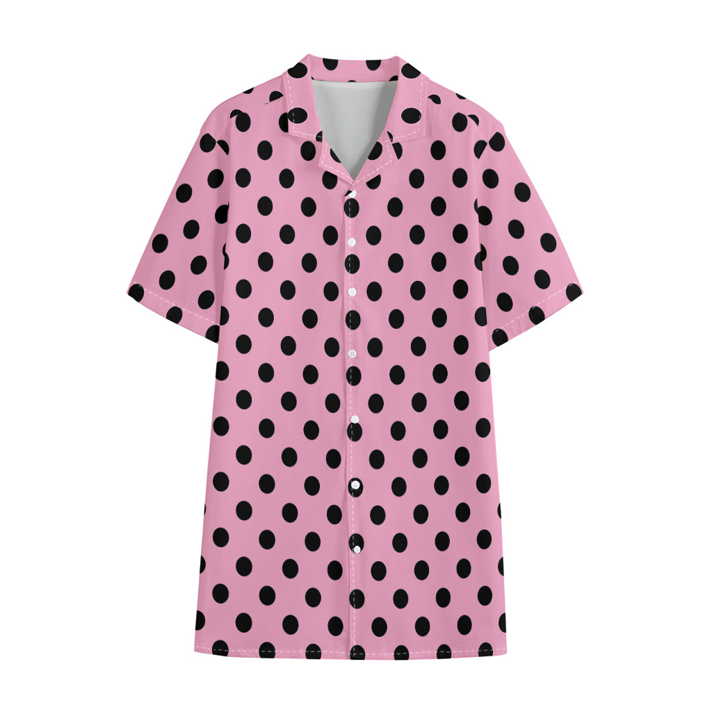 Pink And Black Polka Dot Pattern Print Cotton Hawaiian Shirt
