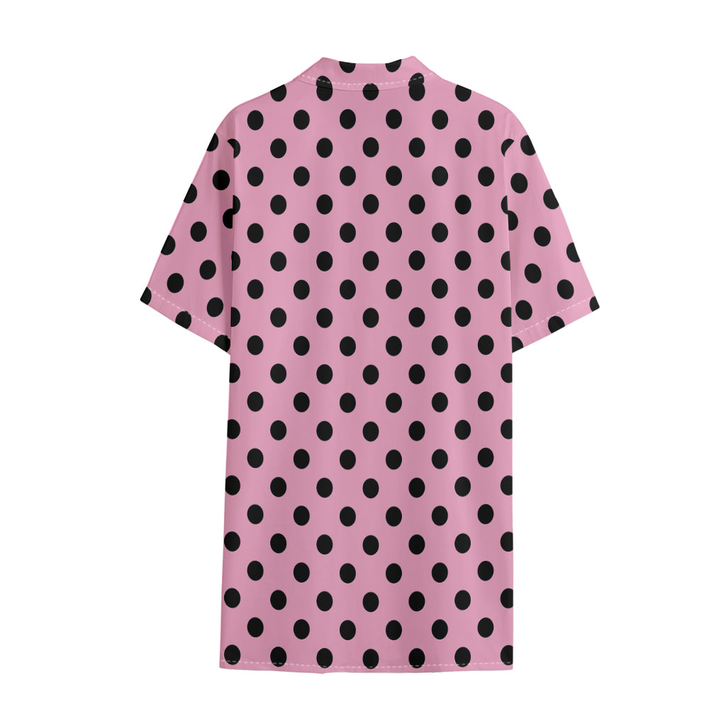 Pink And Black Polka Dot Pattern Print Cotton Hawaiian Shirt