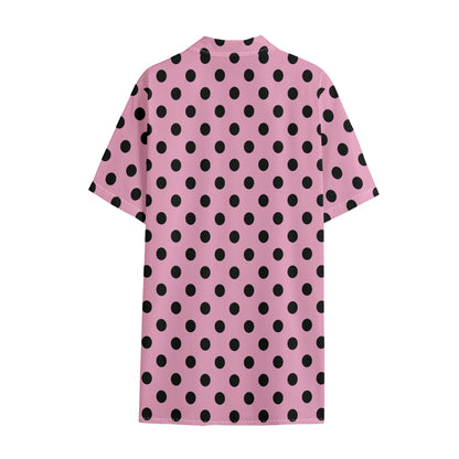 Pink And Black Polka Dot Pattern Print Cotton Hawaiian Shirt