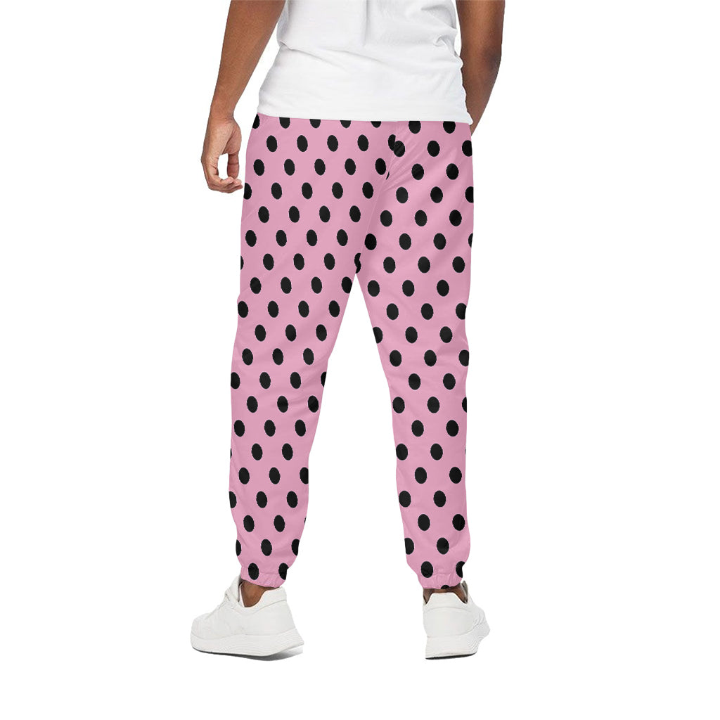 Pink And Black Polka Dot Pattern Print Cotton Pants