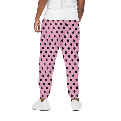 Pink And Black Polka Dot Pattern Print Cotton Pants
