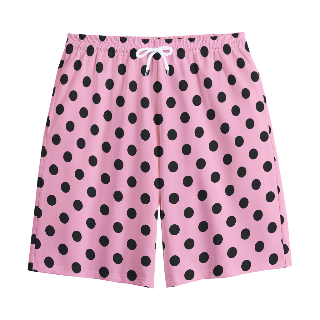 Pink And Black Polka Dot Pattern Print Cotton Shorts