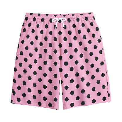 Pink And Black Polka Dot Pattern Print Cotton Shorts