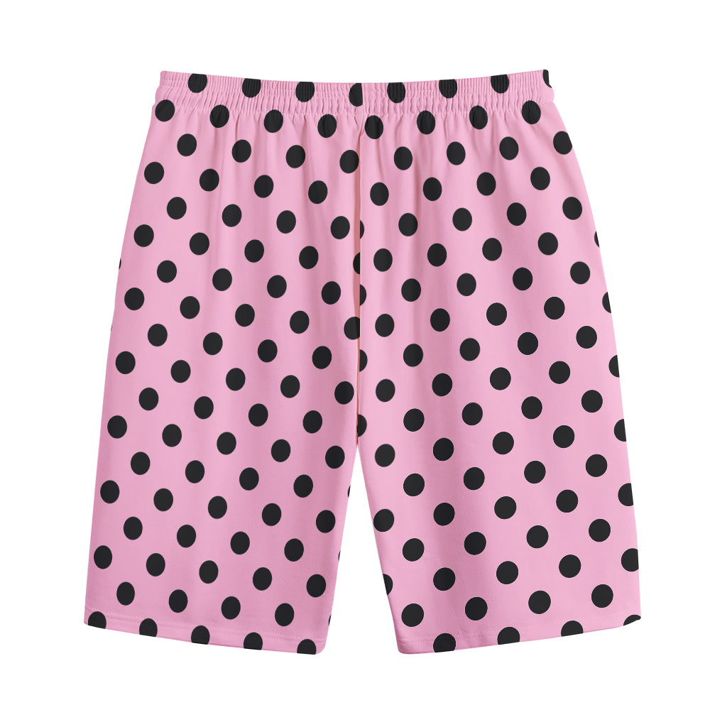 Pink And Black Polka Dot Pattern Print Cotton Shorts