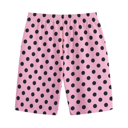 Pink And Black Polka Dot Pattern Print Cotton Shorts