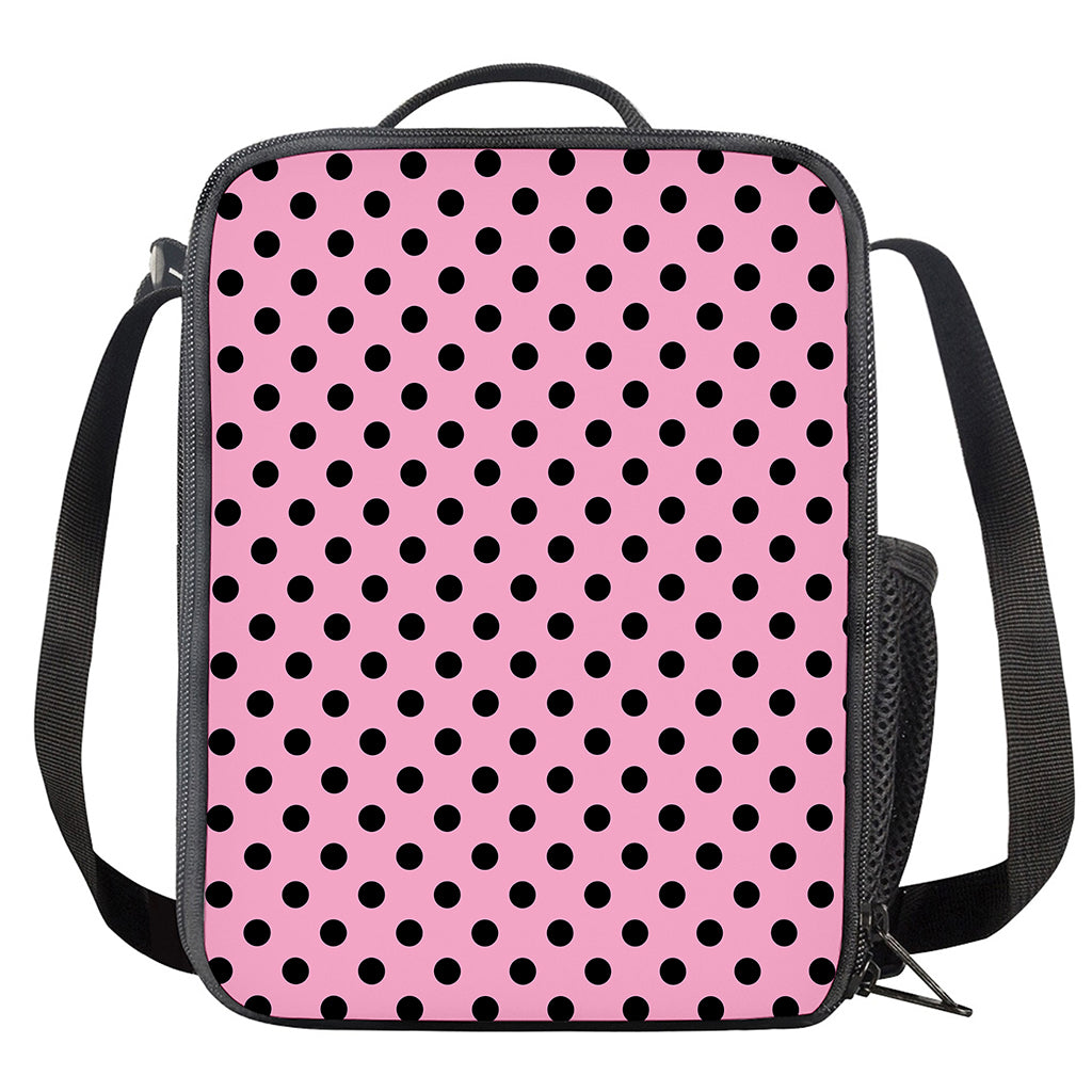 Pink And Black Polka Dot Pattern Print Crossbody Lunch Bag