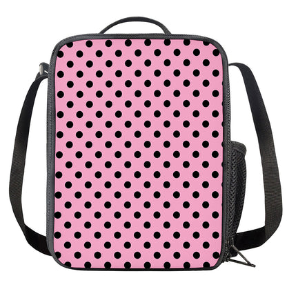 Pink And Black Polka Dot Pattern Print Crossbody Lunch Bag