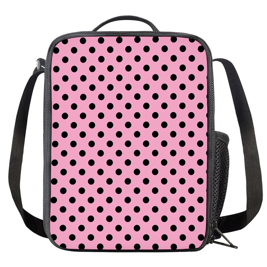 Pink And Black Polka Dot Pattern Print Crossbody Lunch Bag