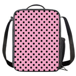 Pink And Black Polka Dot Pattern Print Crossbody Lunch Bag
