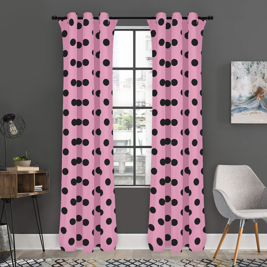 Pink And Black Polka Dot Pattern Print Curtain