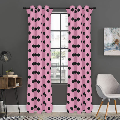 Pink And Black Polka Dot Pattern Print Curtain