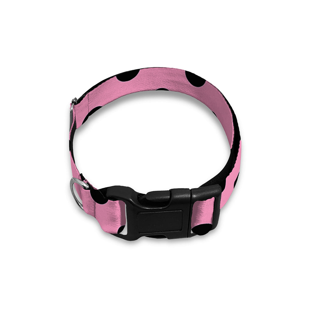 Pink And Black Polka Dot Pattern Print Dog Collar