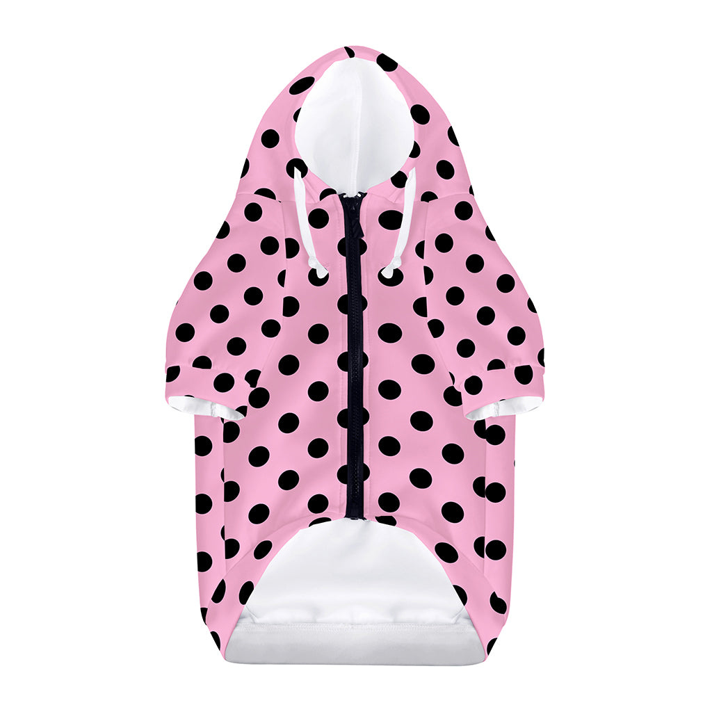 Pink And Black Polka Dot Pattern Print Dog Zip Up Hoodie