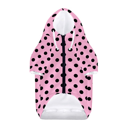 Pink And Black Polka Dot Pattern Print Dog Zip Up Hoodie