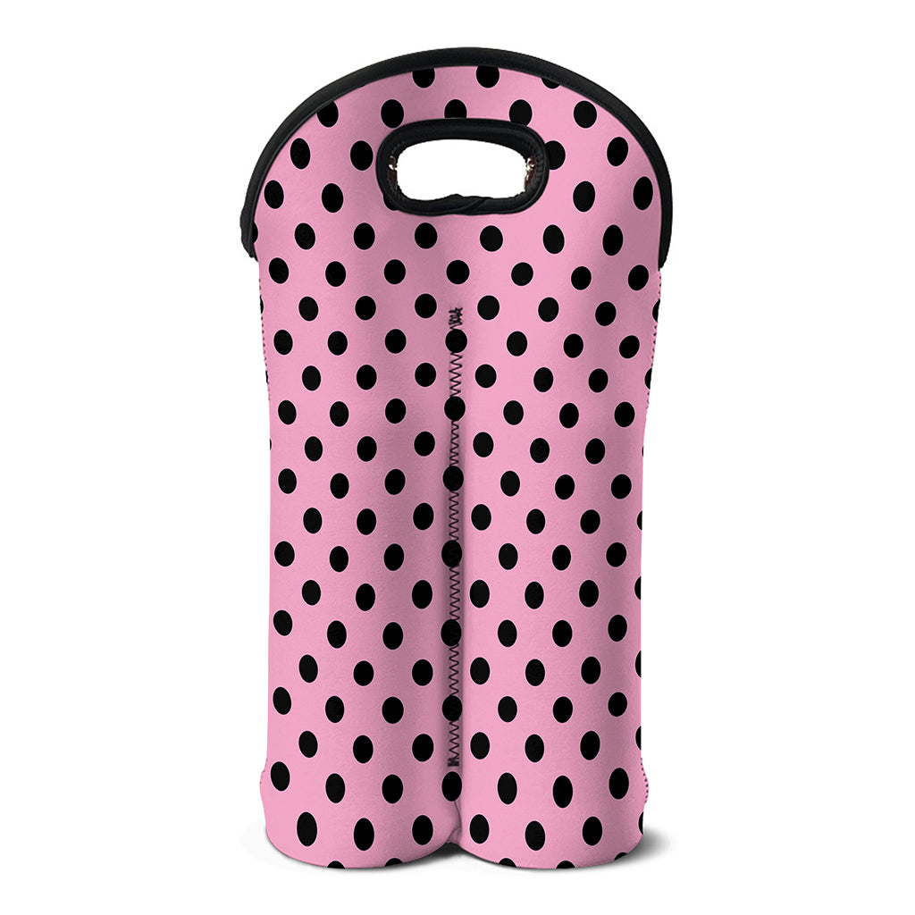 Pink And Black Polka Dot Pattern Print Double Neoprene Wine Tote