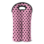 Pink And Black Polka Dot Pattern Print Double Neoprene Wine Tote