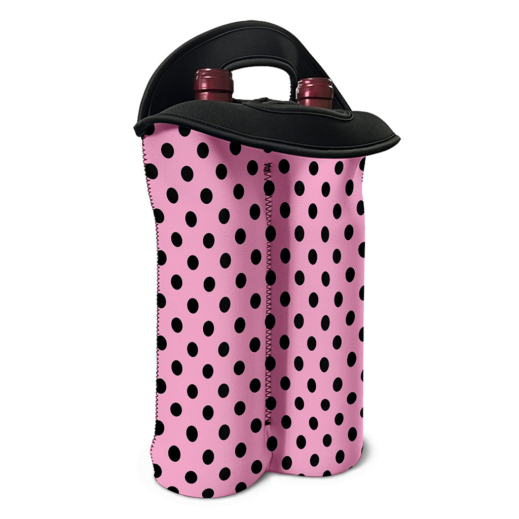 Pink And Black Polka Dot Pattern Print Double Neoprene Wine Tote