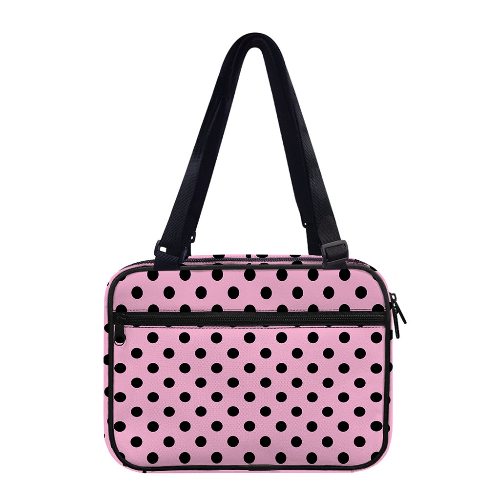 Pink And Black Polka Dot Pattern Print Double Strap Bible Bag