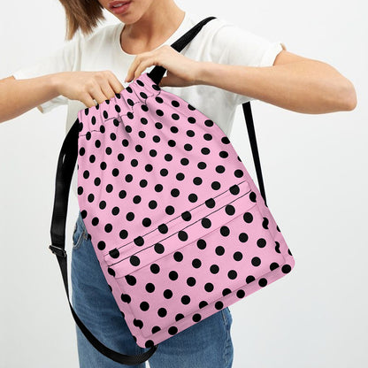 Pink And Black Polka Dot Pattern Print Drawstring Backpack