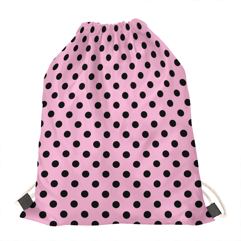 Pink And Black Polka Dot Pattern Print Drawstring Bag