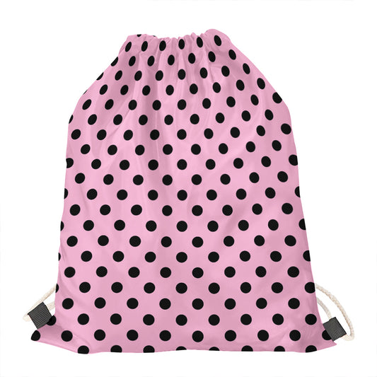 Pink And Black Polka Dot Pattern Print Drawstring Bag