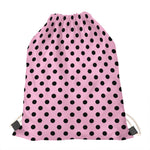 Pink And Black Polka Dot Pattern Print Drawstring Bag