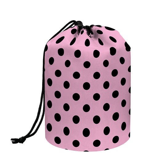 Pink And Black Polka Dot Pattern Print Drawstring Makeup Bag