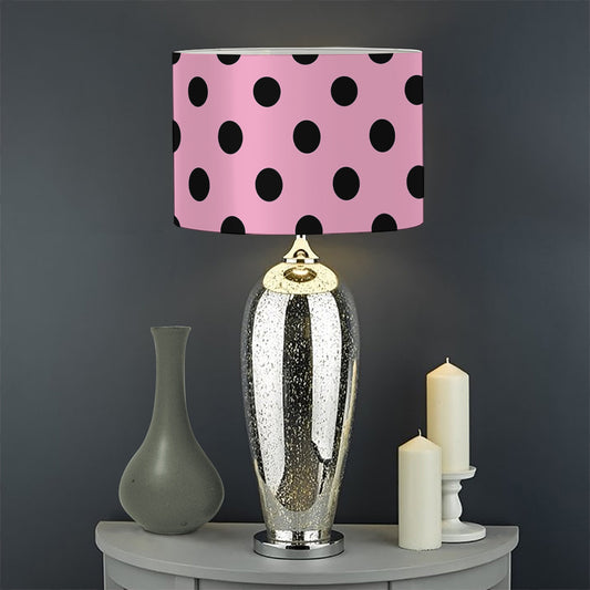 Pink And Black Polka Dot Pattern Print Drum Lamp Shade