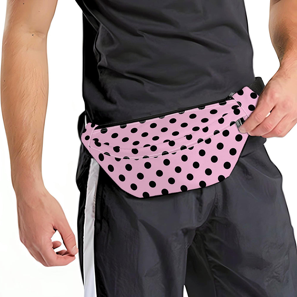 Pink And Black Polka Dot Pattern Print Fanny Pack