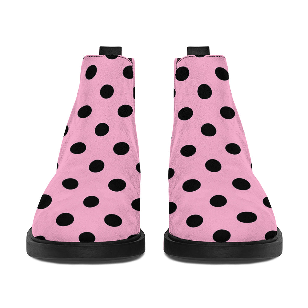 Pink And Black Polka Dot Pattern Print Flat Ankle Boots