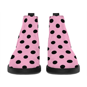 Pink And Black Polka Dot Pattern Print Flat Ankle Boots