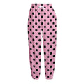 Pink And Black Polka Dot Pattern Print Fleece Lined Knit Pants