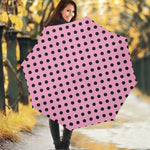 Pink And Black Polka Dot Pattern Print Foldable Umbrella